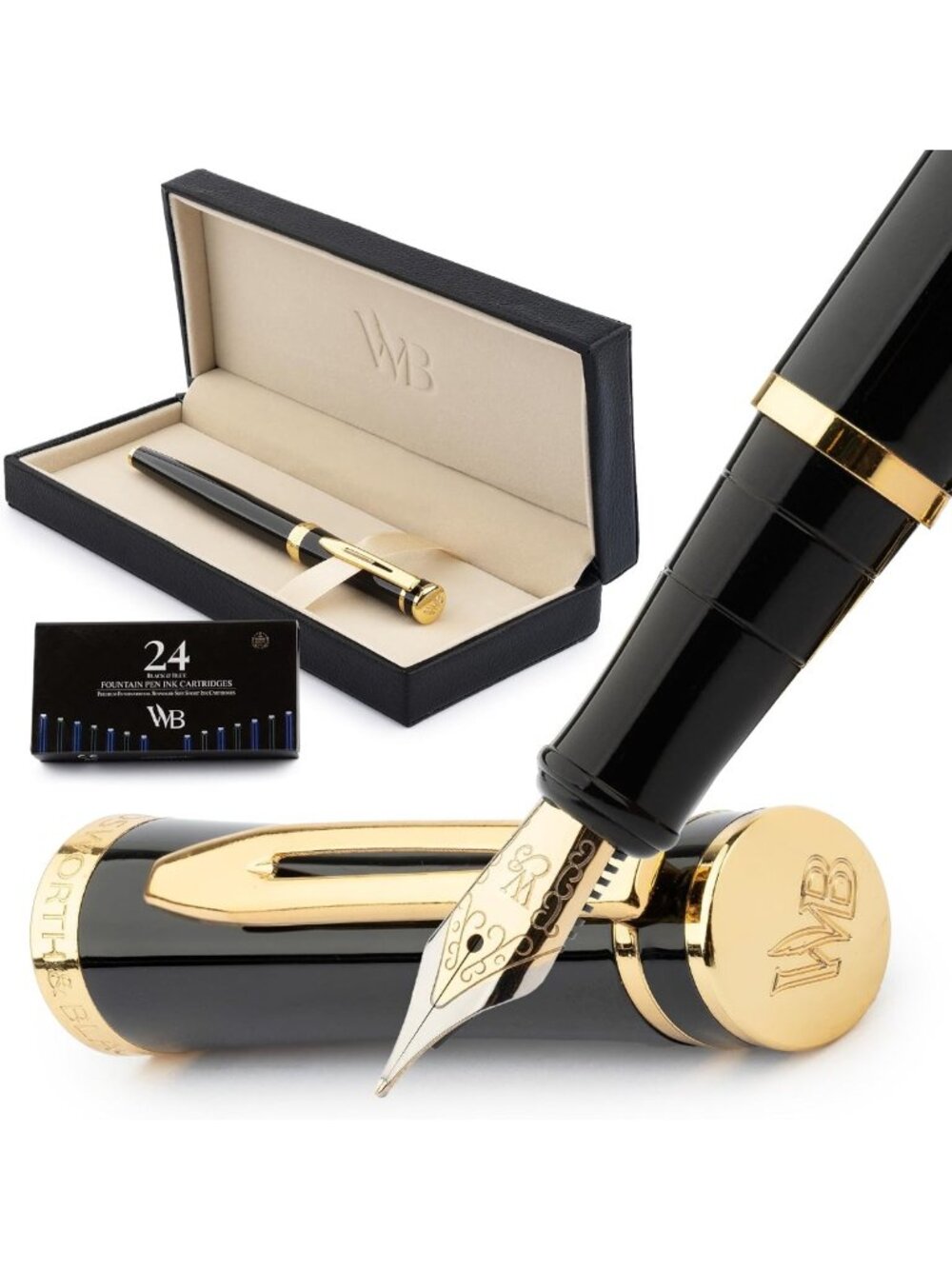 Luxury Fountain Pen Set - Medium Nib, Brass Body, 18K Iridium, Calligraphy Gift